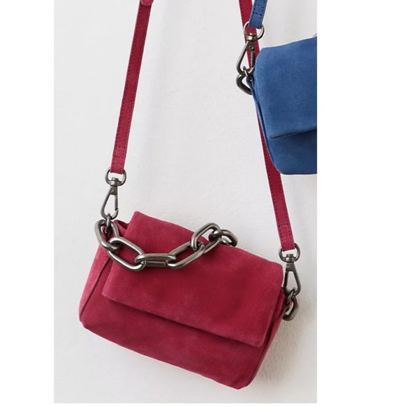 Free People Handbags - NEW Free People Charlie Chain Crossbody Purse PINK FUSCHIA Suede